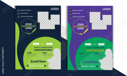 School Flyer Design Template with multi color, Fully Editable & with Photo space 