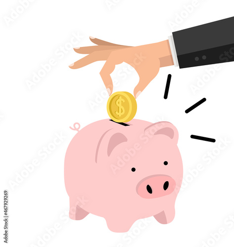 Business Hand  putting coin a Piggy bank savings concept of growth