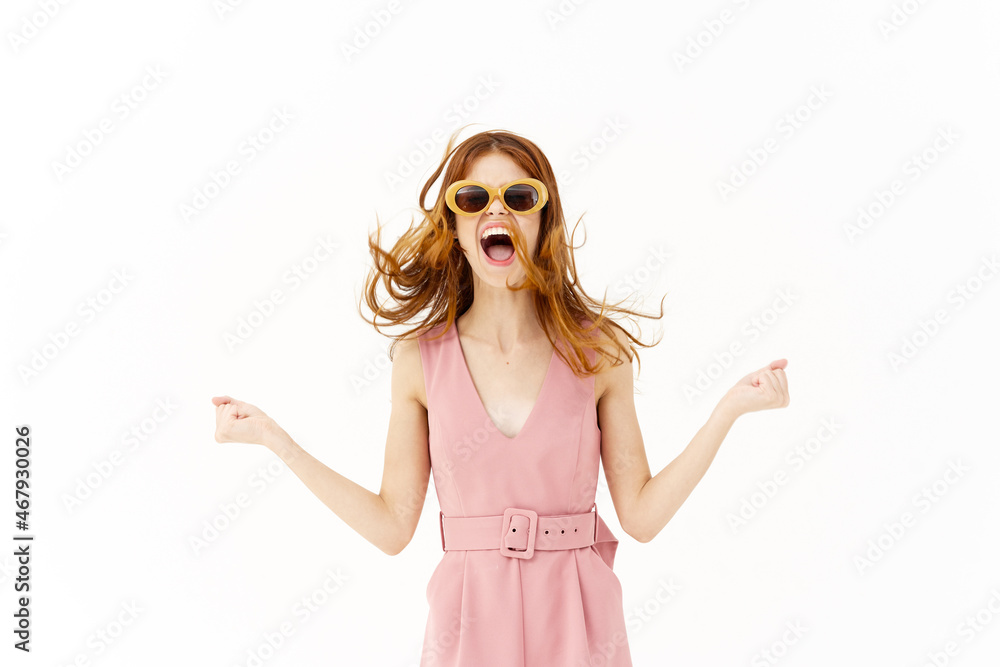 woman in pink dress glamor posing model isolated background woman in pink dress glamor posing model isolated background