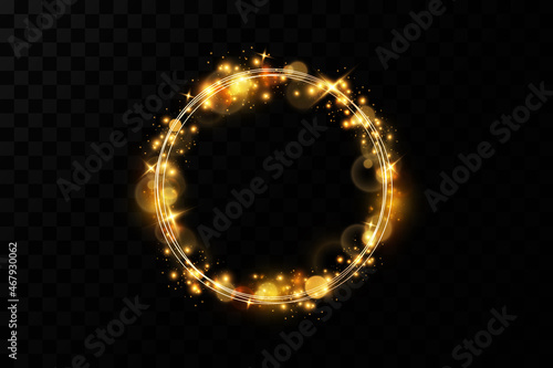 Golden circle with fire effects.Light effect.Vector