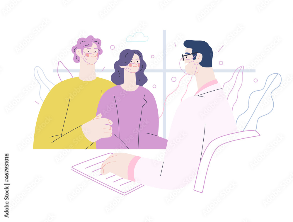 Doctor and patients - medical insurance illustration. Flat vector Doctor and patients - medical insurance illustration. Flat vector