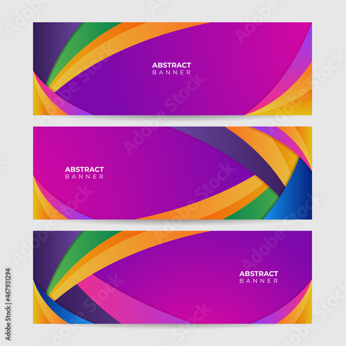 Modern colorful abstract wave web banner background creative design. Vector illustration design for presentation, banner, cover, web, flyer, card, poster, texture, slide, magazine, and wide banner. © SyahCreation