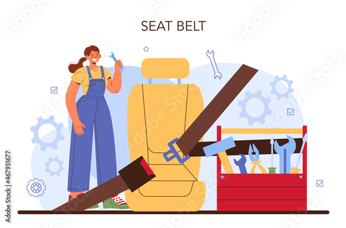 Car repair service. Automobile components got fixed in car workshop