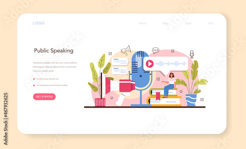 Speaker web banner or landing page. Rhetoric or elocution specialist