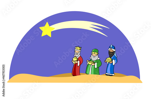 Photographie Die heiligen drei Könige geleitet vom Stern von Bethlehem