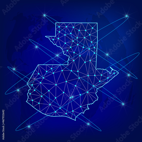 Global logistics network concept. Communications network map Guatemala on the world background. Map of Guatemala with nodes in polygonal style. EPS10. 