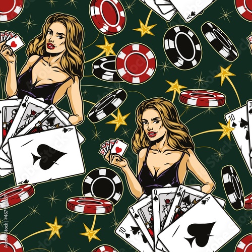 Gambling colorful vintage seamless pattern