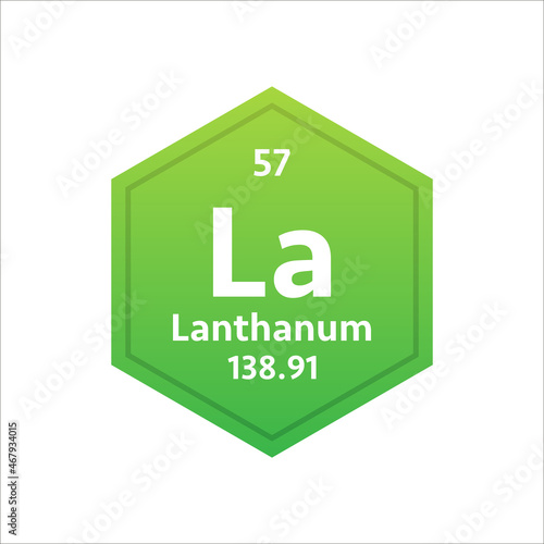 Lanthanum symbol. Chemical element of the periodic table. Vector stock illustration.