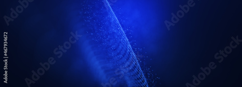 Blue particles wave background. Abstract dynamic mesh. Big data technology. © World War III