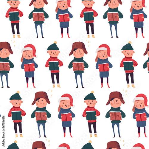 Christmas Carols vector cartoon seamless pattern background for wallpaper, wrapping, packing, and backdrop.
