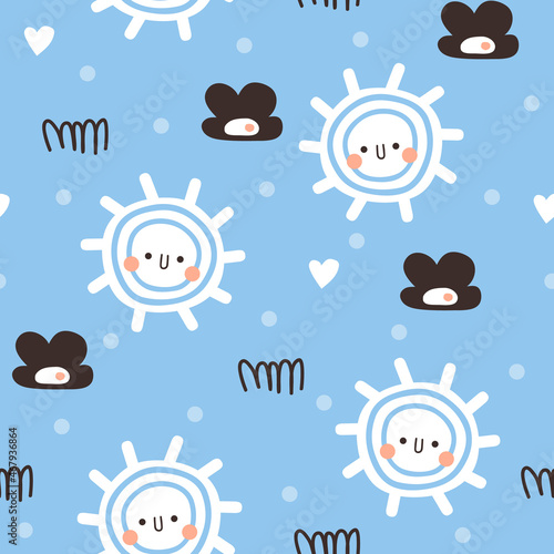 Vector illustration of seamless scandinavian pattern with sun and cloud for kids fabrics, backdrop, background, wrapping paper 