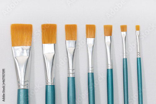 Set of paintbrushes on white canvas background. Artist tool