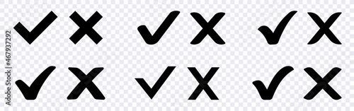 Check mark and Cross set. Tick symbols isolated. Checklist signs collection. Vector illustration