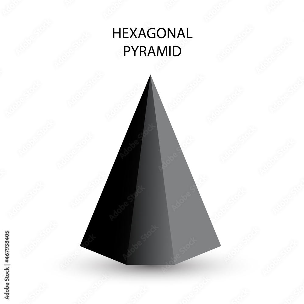 Fototapeta premium black hexagonal pyramid with gradients and shadow for game, icon, package design, logo, mobile, ui, web, education. 3d hexagon on a white background. Geometric figures for your design.