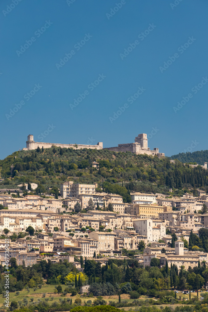 Panoramic view Assisi medieval town, Province of Perugia, Umbria region, Italy