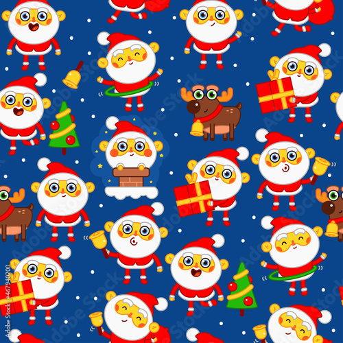 Santa Claus vector cartoon Christmas seamless pattern background for wallpaper, wrapping, packing, and backdrop.