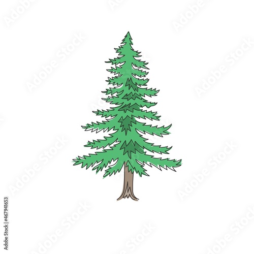 Single one line drawing of beauty exotic pine tree for home art wall decor poster. Decorative pinus plant for national park logo. Tourism travel. Modern continuous line draw design vector illustration