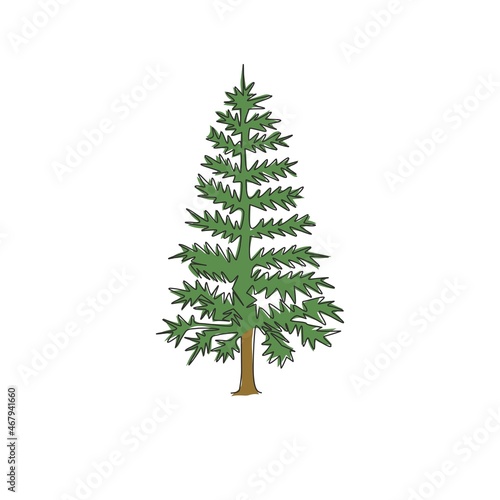 Single continuous line drawing of beauty and exotic pine tree. Decorative pinus for greeting post card. Beauty place holiday vacation concept. Modern one line draw design graphic vector illustration