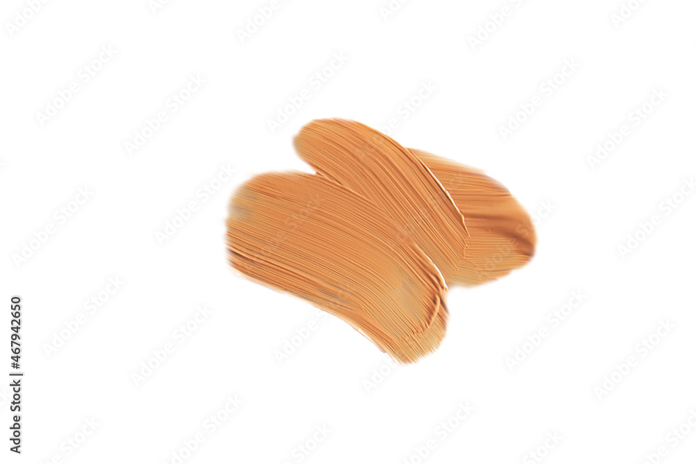 Makeup liquid foundation, beige concealer smears BB CC cream texture. Light brown cosmetic make up base cream swatch smudge on white background. . Makeup liquid foundation, beige concealer smears BB CC cream texture. Light brown cosmetic make up base cream swatch smudge on white background. .