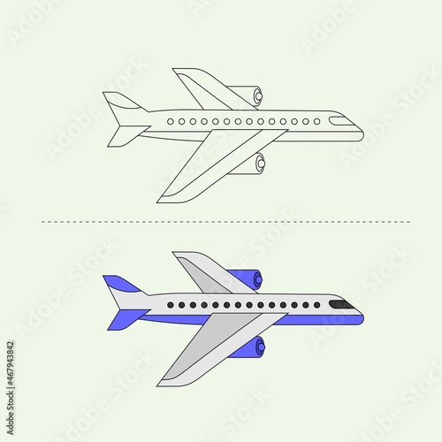 Air Transportation Vehicle Vector Design Illustration. Education Coloring book pages for kids.