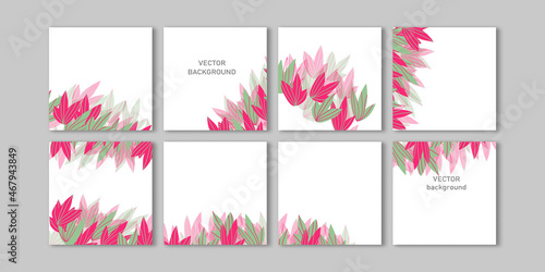 Trendy vector set for Social media stories and post, mobile apps, banners design, web ads. Template squared background with copy space and tropical leaves. Editable frame, mockup for advertising