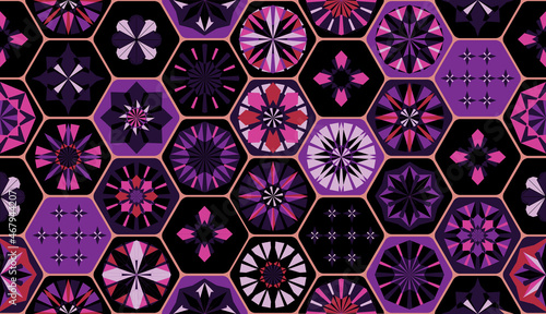 Seamless geometric pattern in retro style. Hexagonal tile pattern.