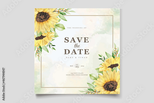 Hand drawn watercolor sun flower background card
