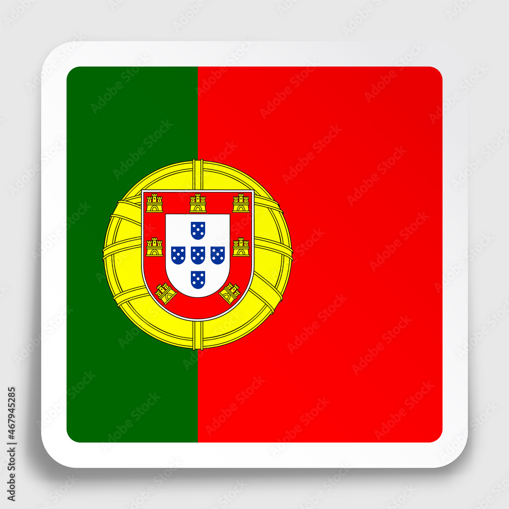 Portugal flag icon on paper square sticker with shadow. Button for mobile application or web. Vector Portugal flag icon on paper square sticker with shadow. Button for mobile application or web. Vector