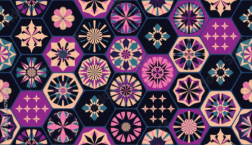 Seamless geometric pattern in retro style. Hexagonal tile pattern.