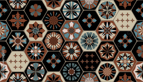 Seamless geometric pattern in retro style. Hexagonal tile pattern.
