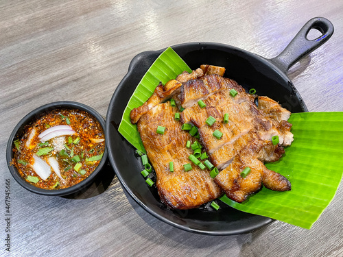 The Thai style grilled pork with local fish sauce called "Sue Rong Hai means Tiger crying"