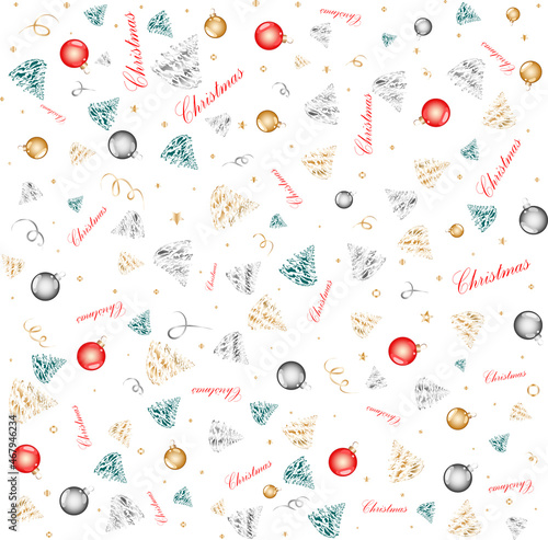 Christmas pattern. Festive winter background. Background for greeting cards, print, packaging, banner, web banner, poster. Vector