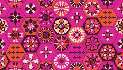 Seamless geometric pattern in retro style. Hexagonal tile pattern.