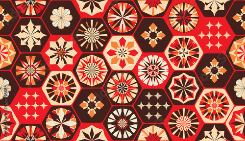 Seamless geometric pattern in retro style. Hexagonal tile pattern.
