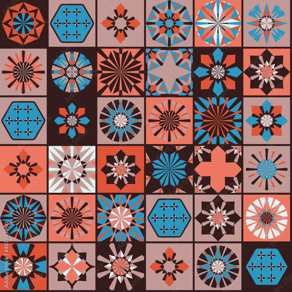 Seamless geometric pattern in retro style. Hexagonal tile pattern. Seamless geometric pattern in retro style. Hexagonal tile pattern.
