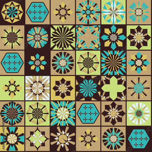 Seamless geometric pattern in retro style. Hexagonal tile pattern.