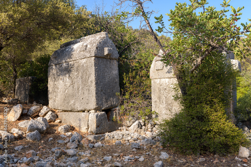Lycian sarcophagus tomb on the Lycian Way. Turkey Lycian sarcophagus tomb on the Lycian Way. Turkey