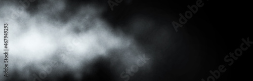 White smoke on black background. Dynamic abstract fog. 3D rendering.