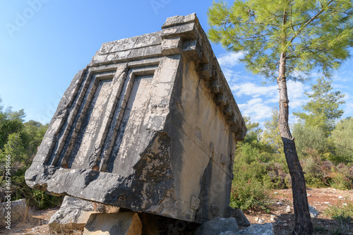 Rock tomb and sarcophagus tomb at ancient city Xanthos. photo