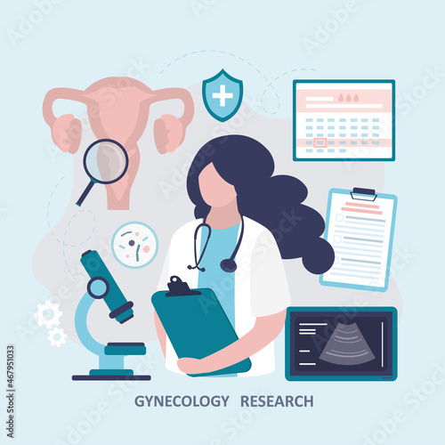 Gynecologist examines and diagnoses diseases. Ultrasound of female reproductive system