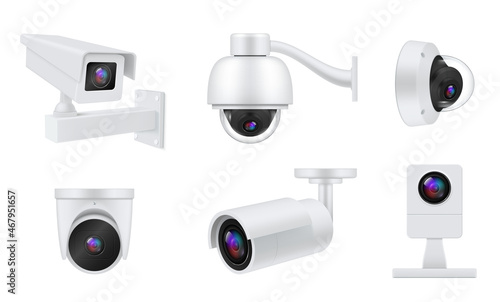 CCTV camera set realistic vector illustration video surveillance security equipment for control