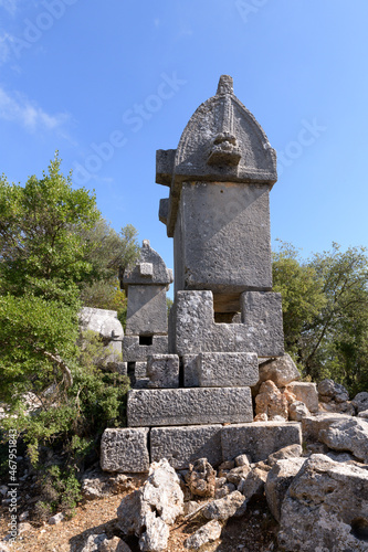 Lycian sarcophagus tombs in acient city Kyaneai.