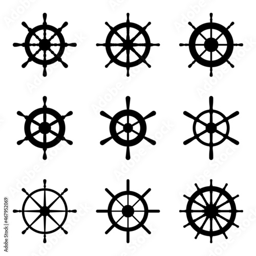 ship steering wheel vector set isolated on white background