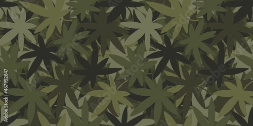 Khaki Texture Camouflage With Cannabis Leaves Seamless Pattern Background Vector Illustration Art