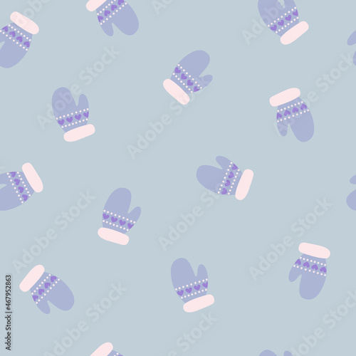 Winter seamless pattern with mittens, Christmas and New Year gloves vector background