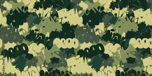 Seamless Abstract Khaki Texture Camouflage With Graffiti Streetart Pattern Background Vector Illustration