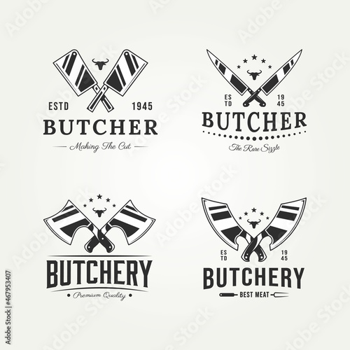 set of butchery meat shop vintage typography logo template vector illustration design