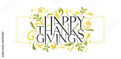 illustration of Happy THANKSGIVING lettering fonts with isolated white backgrounds, happy thanksgiving illustration with floral and swirls pattern, for greeting cards, invitation, sign and banners