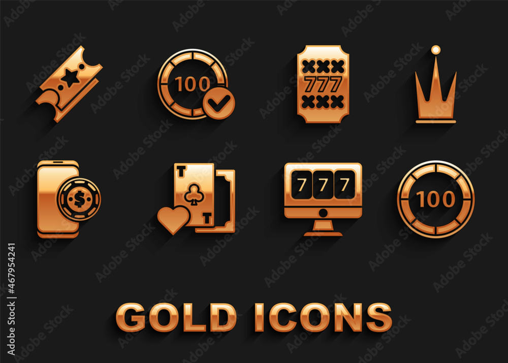 Set Playing card with clubs symbol, Crown, Casino chips, Online slot machine lucky sevens jackpot, poker table game, Slot, Lottery ticket and icon. Vector Set Playing card with clubs symbol, Crown, Casino chips, Online slot machine lucky sevens jackpot, poker table game, Slot, Lottery ticket and icon. Vector