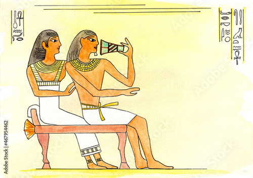 
Egyptian man and woman drinking wine